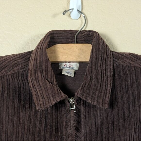 Vintage 90s At Last & Co Brown Corduroy Jacket Zip Up Women's M Retro - Picture 2 of 7